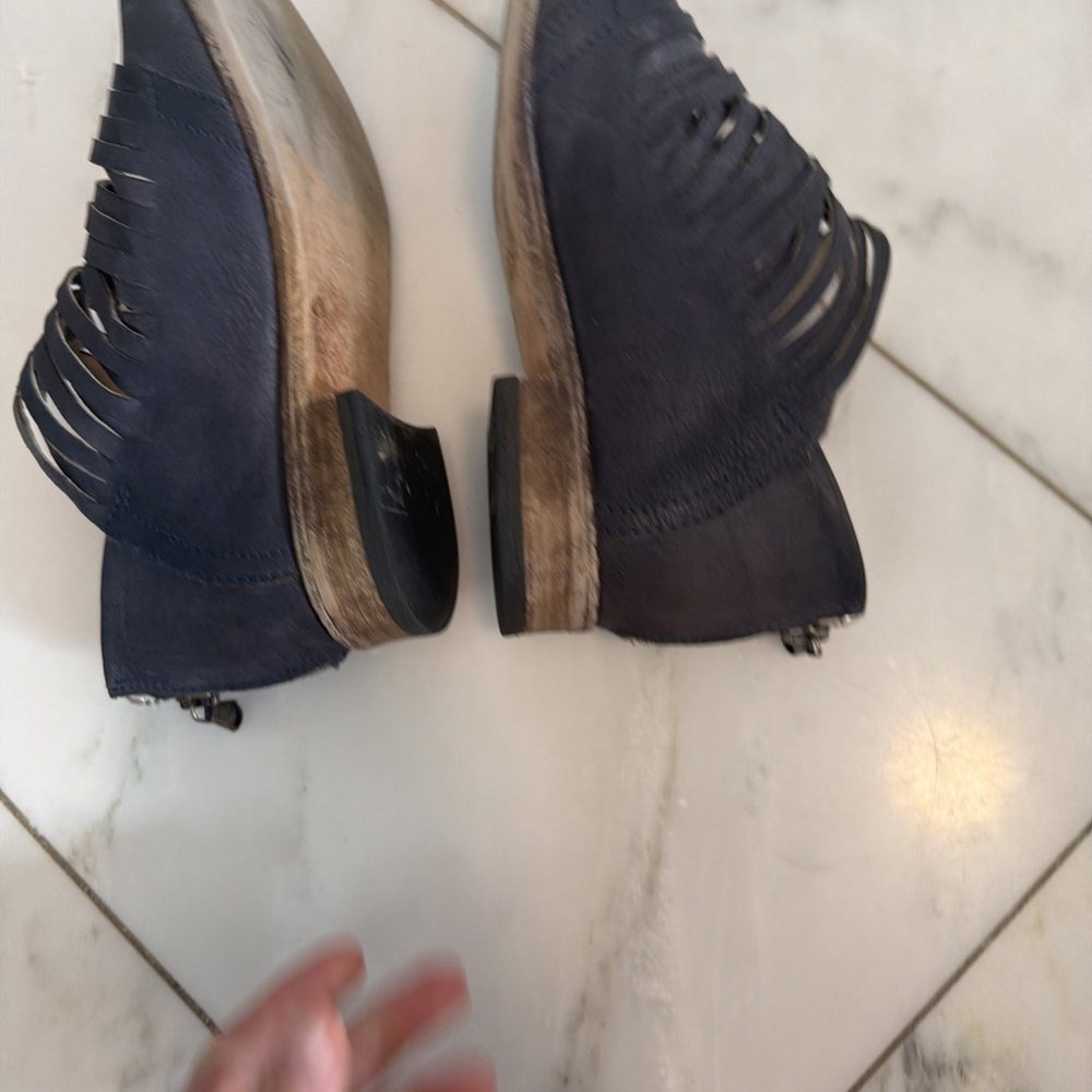 Free People euro 37 Boots Lost Valley Leather Strappy Ankle Bootie Blue Gray - Picture 6 of 10